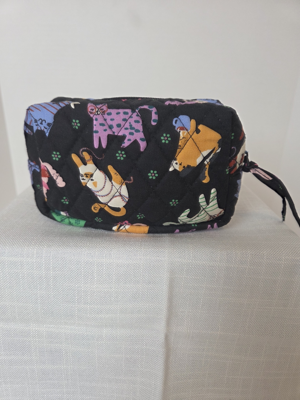 Vera Bradley Black Quilted Cosmetic Bag with Colorful Cat Print